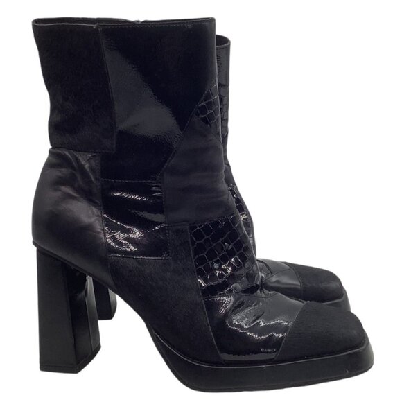 JEFFREY CAMPBELL 8.5 Maximal LC Platform Bootie Square Toe Patchwork Exotic Boot - Picture 4 of 12